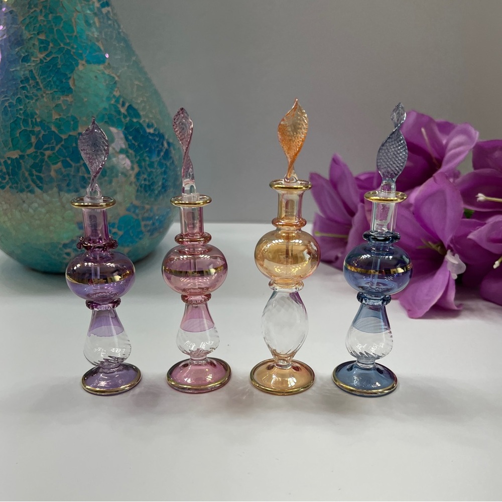 4 pack of 4" Mini Hand Blown Egyptian Glass Perfume Bottles
